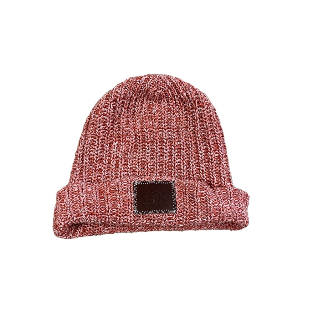 Love Your MelonWomen's Knit Cuffed Style Beanie 100% cotton- Coral and white